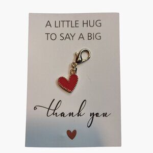 Heart Shaped Charm Fob Pendant Gift Card A Little Hug to Say Big Thank You Red